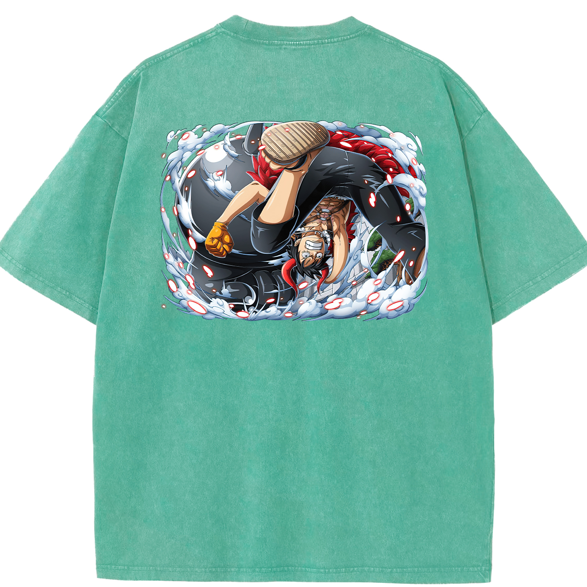 ワンピース モンキー・D・ルフィ ONE PIECE Monkey D. Luffy 綿100% ヴィンテージ風 半袖Tシャツ（背面プリント）